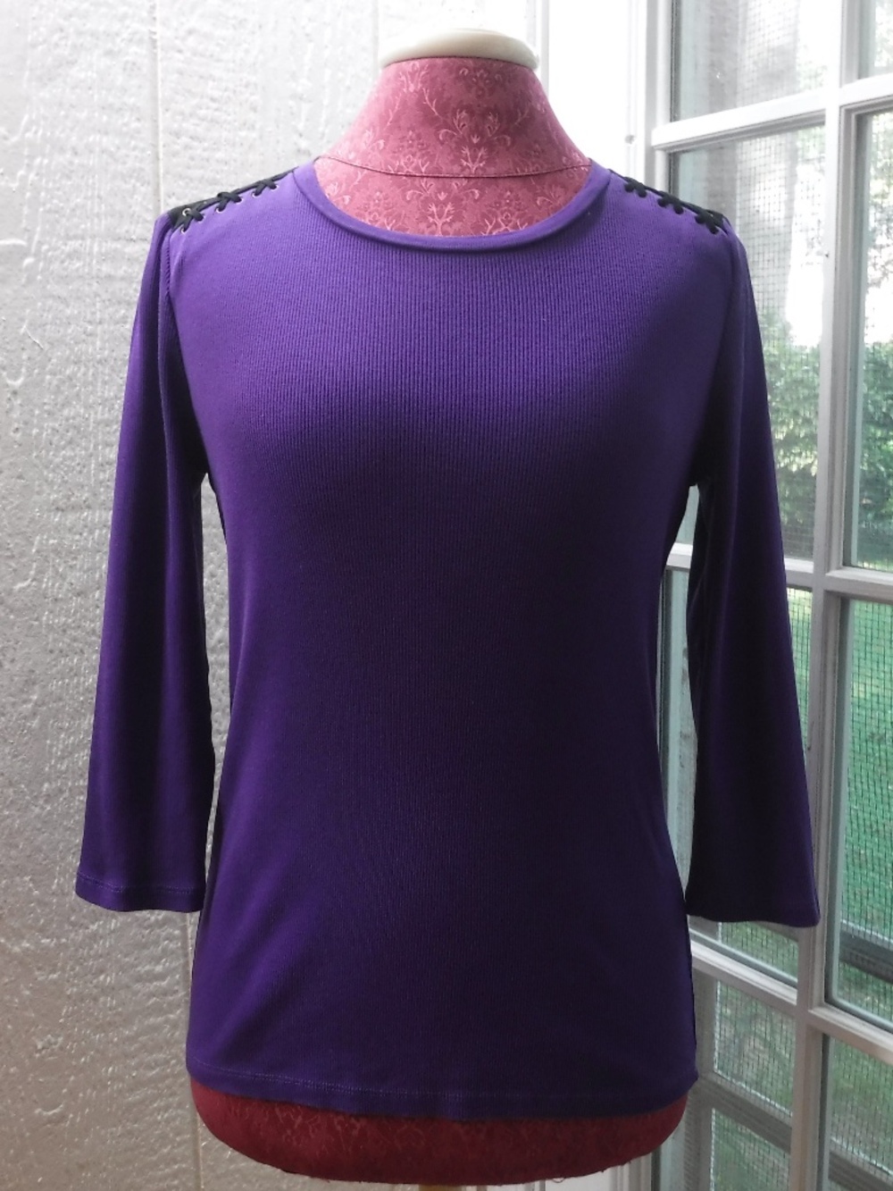 Lauren Ralph Lauren Purple Crewneck 3/4 sleeve Top